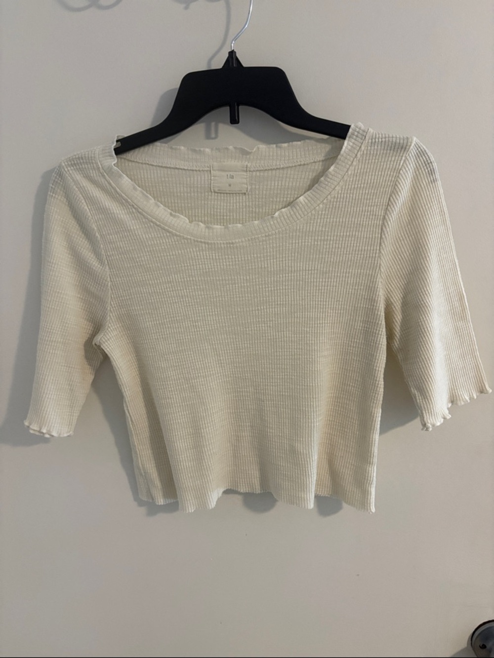 T.La Anthropologie Ribbed Scoop Neck Crop Top - Off-White